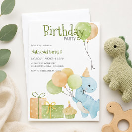 Invitación Fiesta de cumpleaños de dinosaurio adorable 