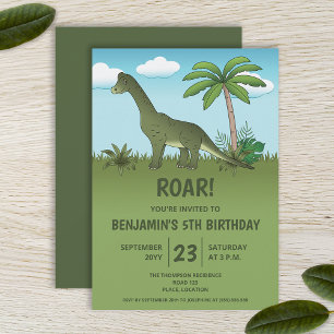 Invitación Fiesta de Cumpleaños de Dinosaurio Braquiosaurio L