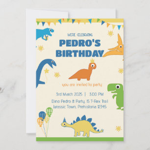 Invitación Fiesta de Cumpleaños de Dinosaurio Caprichosa 