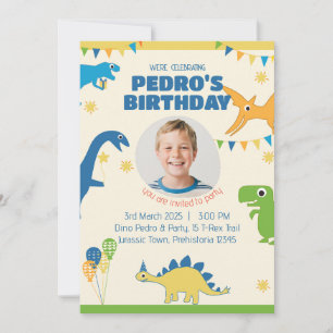 Invitación Fiesta de cumpleaños de dinosaurio con foto