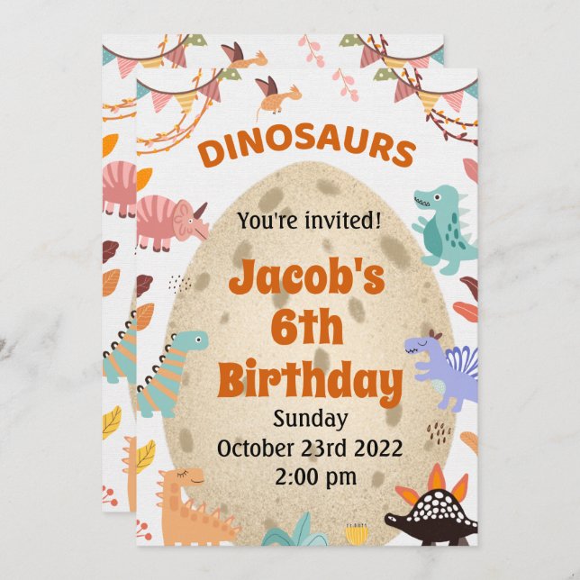 Invitación Fiesta de cumpleaños de dinosaurio con Personaliza (Anverso / Reverso)