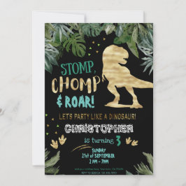 Invitación Fiesta de cumpleaños de Dinosaurio Cute gold