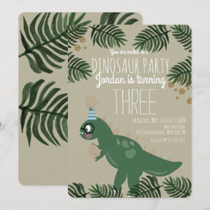 Invitación Fiesta de cumpleaños de dinosaurio genial con conf