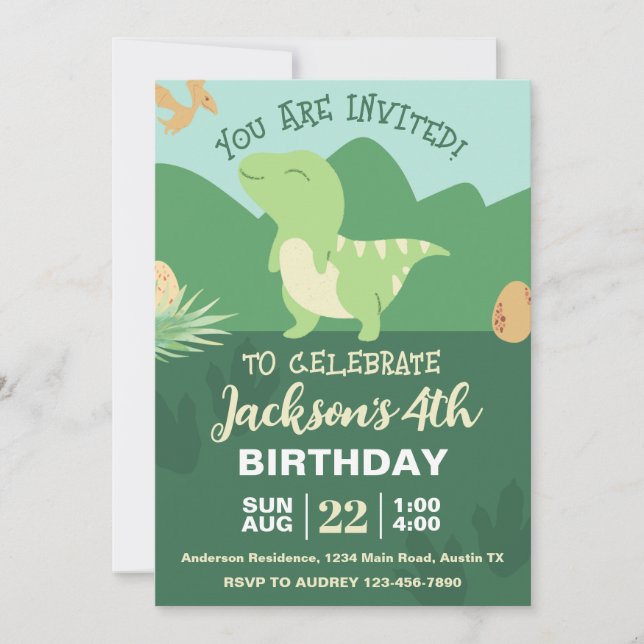 Invitación Fiesta de cumpleaños de dinosaurio lindo (Anverso)