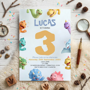 Invitación Fiesta de cumpleaños de dinosaurio lindo para niño