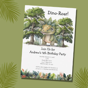 Invitación Fiesta de cumpleaños de dinosaurio para niños 4 añ