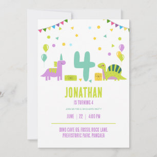 Invitación Fiesta de Cumpleaños de Dinosaurio Pastel para Niñ