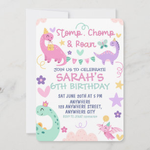 Invitación Fiesta de cumpleaños de dinosaurio pastel Stomp Ch