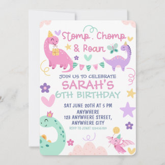 Invitación Fiesta de cumpleaños de dinosaurio pastel Stomp Ch