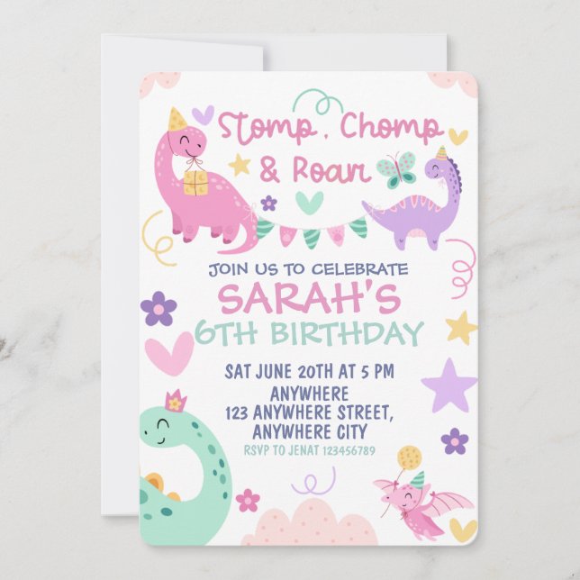 Invitación Fiesta de cumpleaños de dinosaurio pastel Stomp Ch (Anverso)