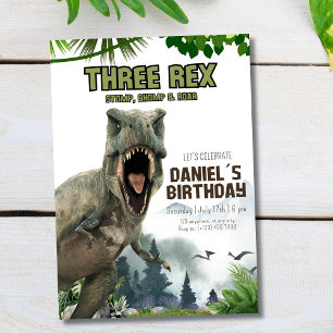 Invitación Fiesta de cumpleaños de dinosaurio Tres Rex Dino J