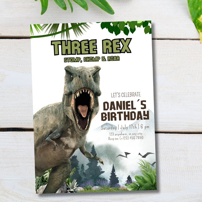 Invitación Fiesta de cumpleaños de dinosaurio Tres Rex Dino J (Subido por el creador)