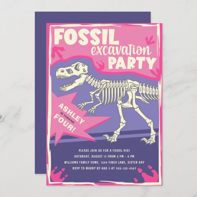 Invitación Fiesta de cumpleaños de dinosaurios de Excavación  (Anverso / Reverso)