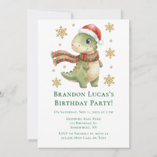 Invitación Fiesta de cumpleaños de dinosaurios de Navidad par