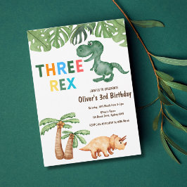 Invitación fiesta de cumpleaños de dinosaurios de tres rex