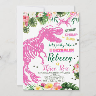 Invitación Fiesta de cumpleaños de dinosaurios de tres rex, D