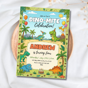 Invitación Fiesta de Cumpleaños de Dinosaurios Niños Dino Tem
