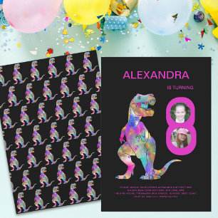 Invitación Fiesta de Cumpleaños de Dinosaurios para Niñas Ros
