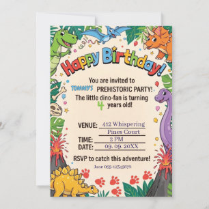 Invitación Fiesta de cumpleaños de dinosaurios prehistóricos 