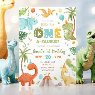 Invitación Fiesta de cumpleaños de dinosaurios Primer cumplea