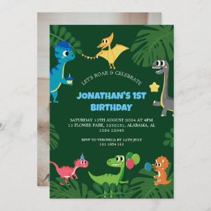 Invitación Fiesta de cumpleaños de dinosaurios Primer cumplea