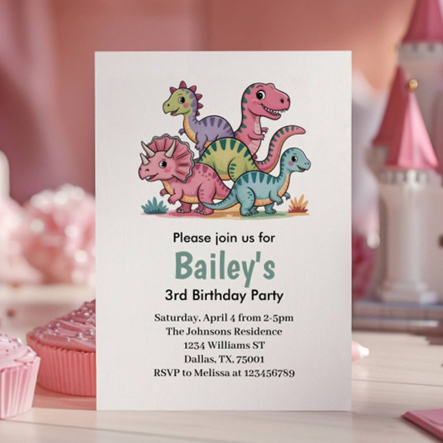 Invitación Fiesta de Cumpleaños de Dinosaurios Rosados para N (Subido por el creador)