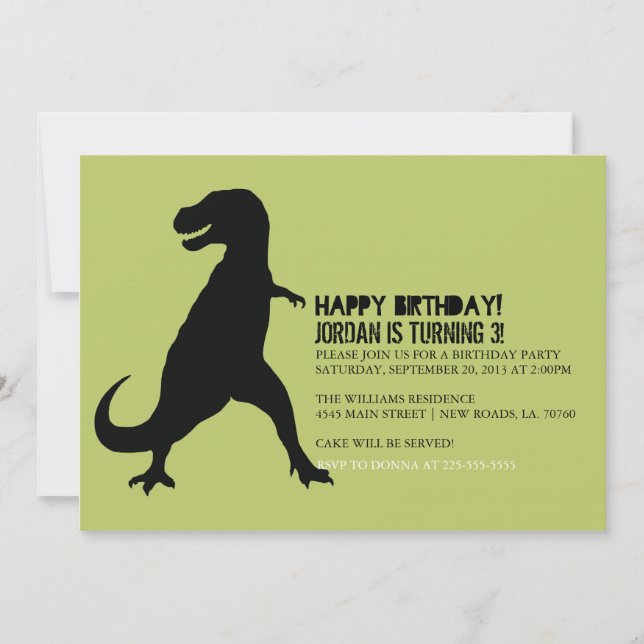Invitación Fiesta de cumpleaños de dinosaurios| T-Rex (Anverso)