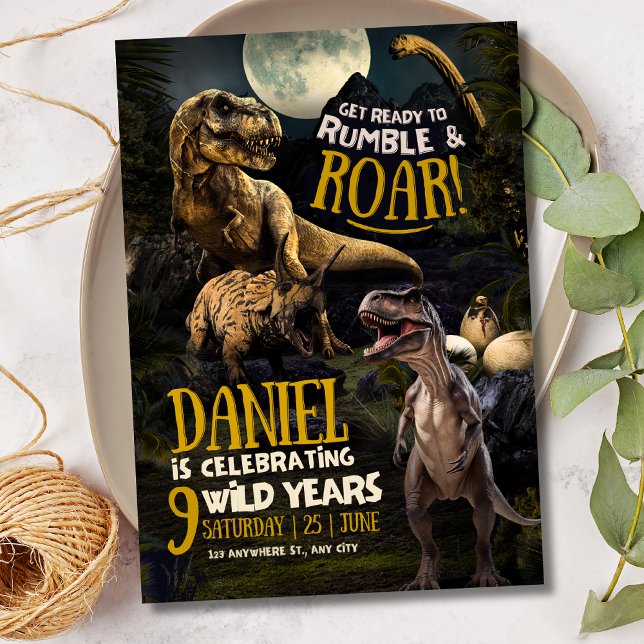 Invitación Fiesta de cumpleaños de dinosaurios, T Rex rugient (Subido por el creador)