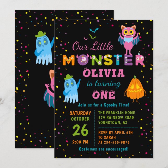 Invitación Fiesta de cumpleaños de disfraces de Halloween con (Anverso / Reverso)