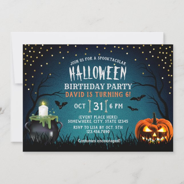 Invitación Fiesta de cumpleaños de disfraces de Halloween en  (Anverso)