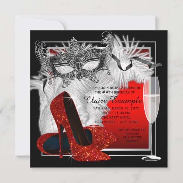 Invitación Fiesta de cumpleaños de disfraz de mujer roja y ne (Anverso)
