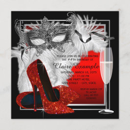 Invitación Fiesta de cumpleaños de disfraz de mujer roja y ne