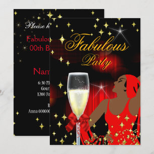 Invitación Fiesta de Cumpleaños de Diva con Brillo Rojo Fabul