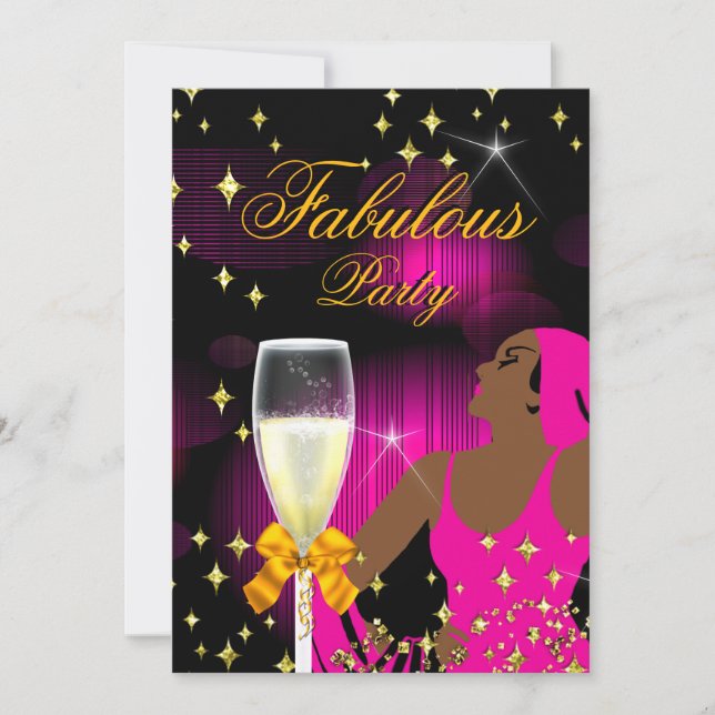Invitación Fiesta de Cumpleaños de Diva con Brillo Rosa Calie (Anverso)