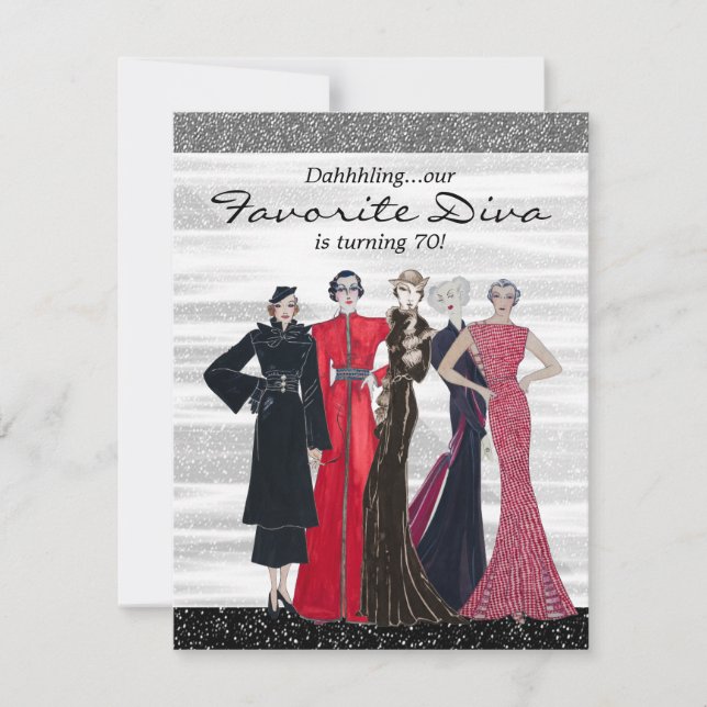 Invitación Fiesta de cumpleaños de diva vintage (Anverso)