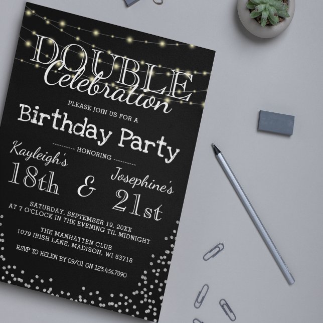 Invitación Fiesta de cumpleaños de doble celebración elegante (Subido por el creador)