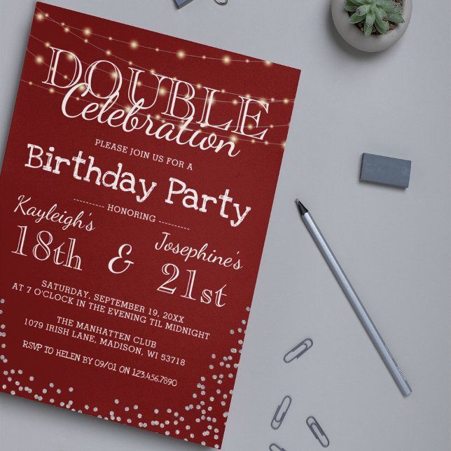Invitación Fiesta de cumpleaños de doble celebración elegante (Subido por el creador)
