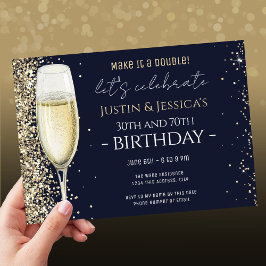 Invitación Fiesta de cumpleaños de doble champán azul Purpuri