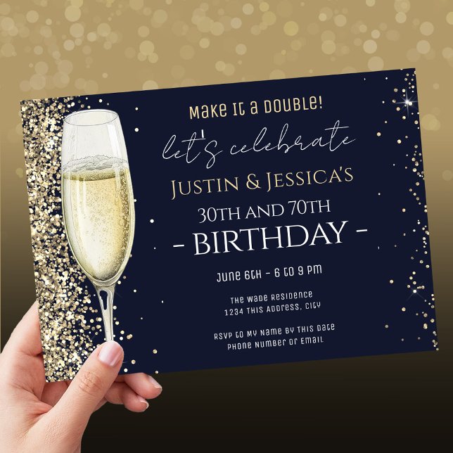 Invitación Fiesta de cumpleaños de doble champán azul Purpuri (Subido por el creador)