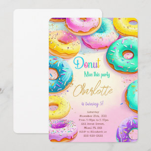 Invitación Fiesta de cumpleaños de Donut Azul y Verde