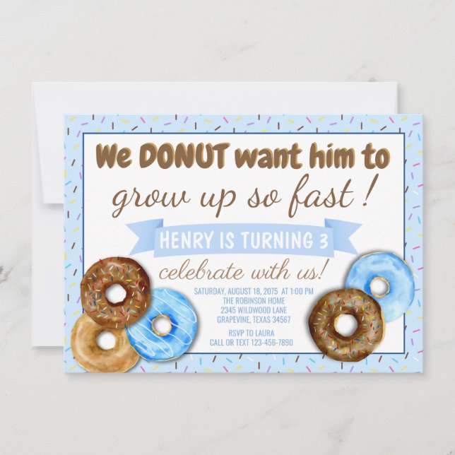 Invitación Fiesta de Cumpleaños de Donut para Niños (Anverso)