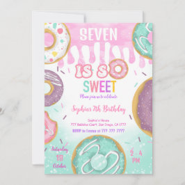 Invitación Fiesta de cumpleaños de Donut Verde y Morado