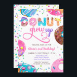 Invitación Fiesta de cumpleaños de donuts azul púrpura divert<br><div class="desc">Este diseño presenta rociaduras en azul,  violeta,  rosa y amarilla con donuts de rociado y borde de confeti.</div>