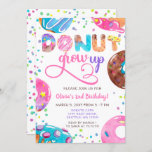 Invitación Fiesta de cumpleaños de donuts azul púrpura divert<br><div class="desc">Este diseño presenta rociaduras en azul,  violeta,  rosa y amarilla con donuts de rociado y borde de confeti.</div>