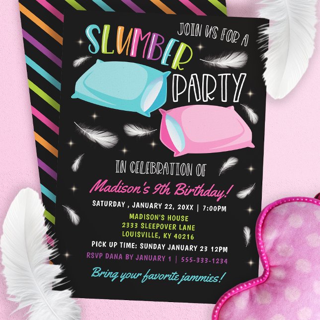 Invitación Fiesta de Cumpleaños de Dormitorio de Neón Arcoíri (Subido por el creador)