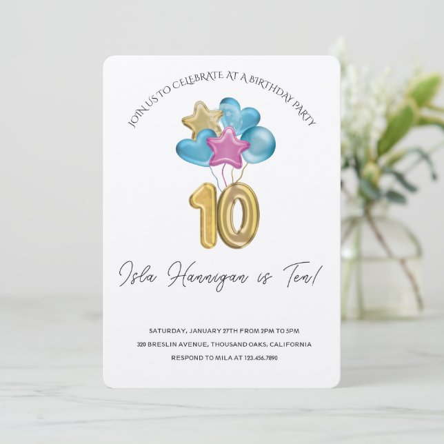 Invitación Fiesta de cumpleaños de dos dígitos (Anverso de pie)