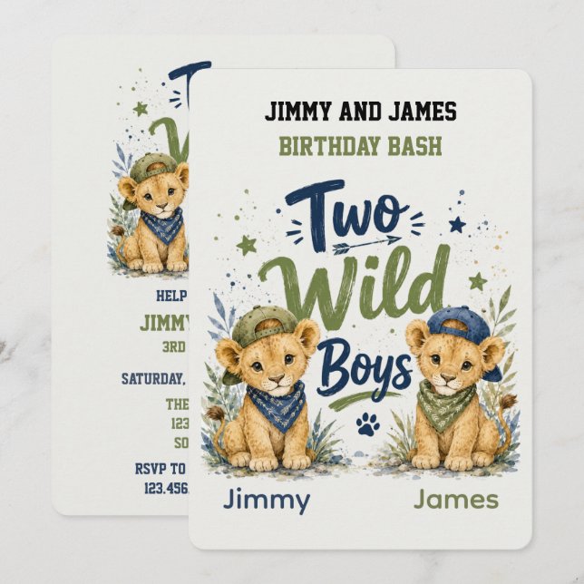Invitación Fiesta de Cumpleaños de Dos Niños Salvajes  (Anverso / Reverso)