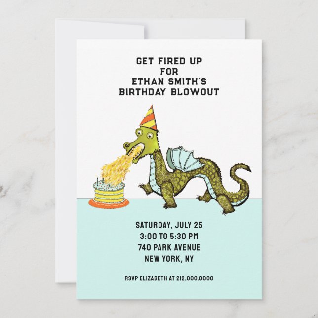 Invitación Fiesta de cumpleaños de dragón (Anverso)