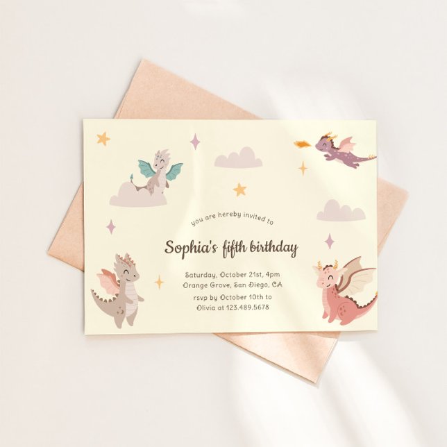 Invitación Fiesta de Cumpleaños de Dragones Pastel Adorables  (Subido por el creador)