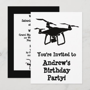 Invitación Fiesta de cumpleaños de drones blancos y negros